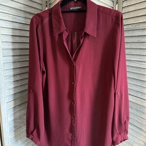 Adrianna Papell Burgundy Button-Down Shirt